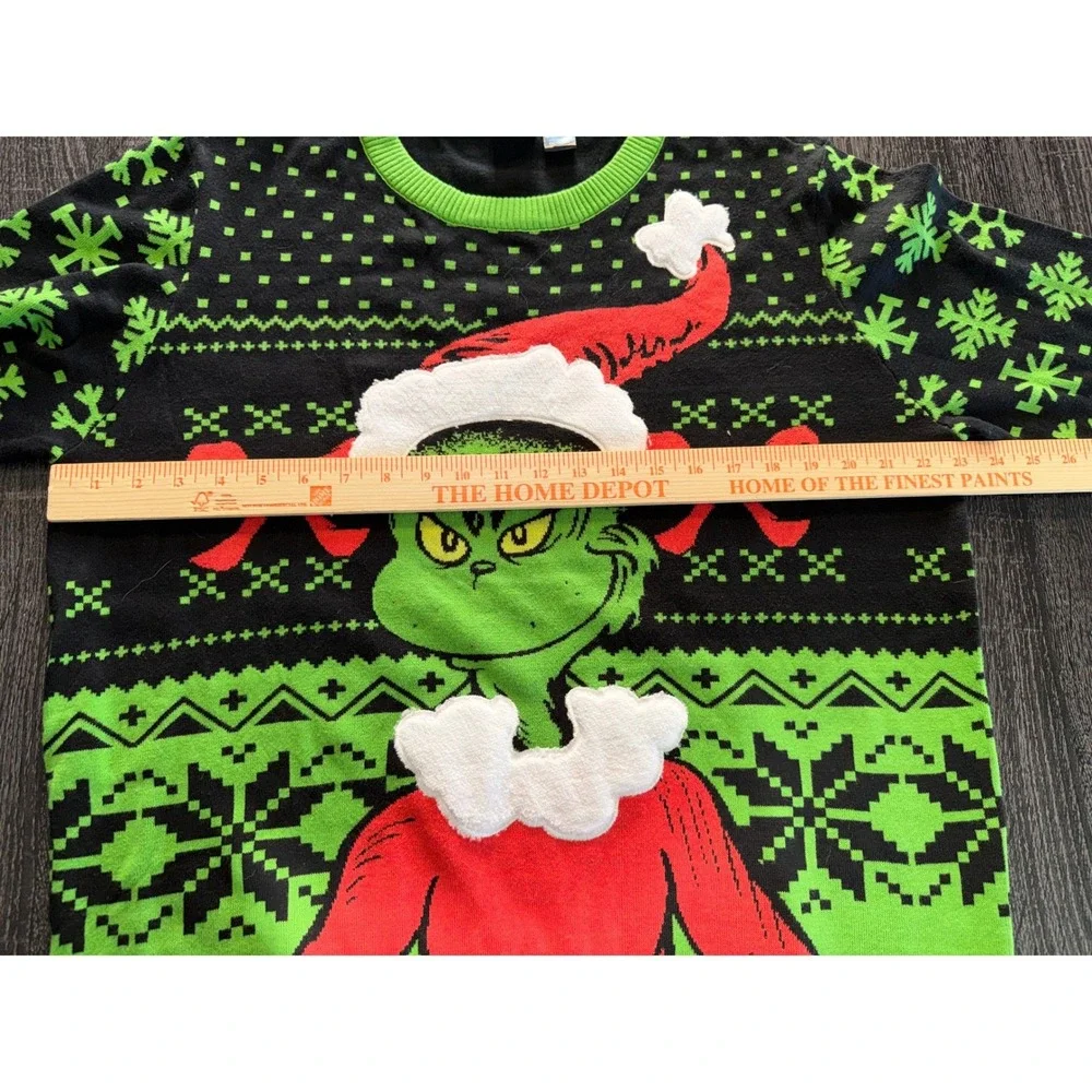 Dr Seuss The Grinch Ugly Christmas Sweater‎ Mens XXL Black Green Fair Isle NEW